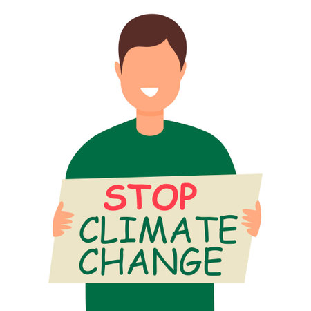 Stop climate change. Nature fighter. Young man protesting for the planet.のイラスト素材