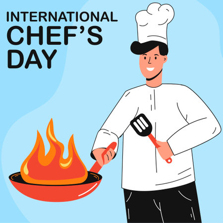 International Chefs Day. Vector illustration. Profession holiday. Cook. Cap.のイラスト素材
