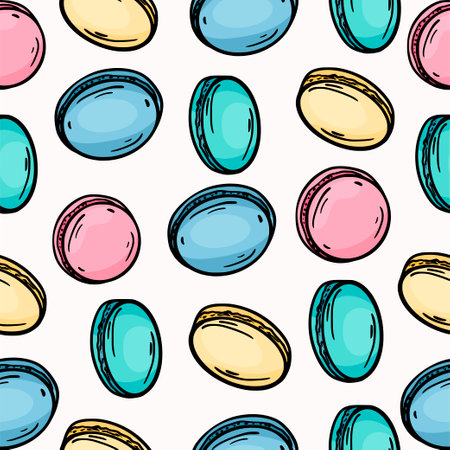 Seamless pattern. Macaron Cake. Sweetness. isolated object. Doodle styleのイラスト素材