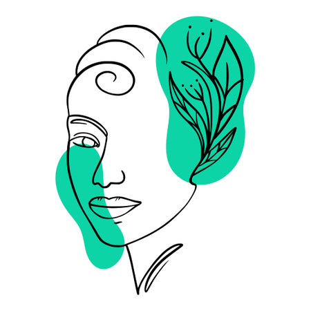 One line. Girl in modern style. Hand drawing. Interior. For your design.のイラスト素材
