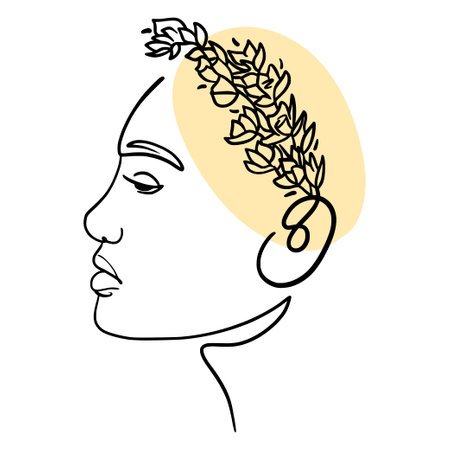One line. Girl in modern style. Hand drawing. Interior. For your design.のイラスト素材
