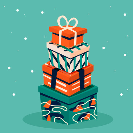 Gift boxes. Vector illustration in modern style. For printing on postcards. Congratulations. gift wrappingのイラスト素材