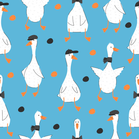 Seamless pattern. Cheeky goose. Cute funny bird. Vector illustration.のイラスト素材