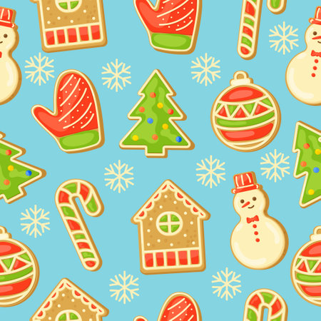 Seamless vector pattern hidden under a clipping mask. Christmas gingerbread cookies.のイラスト素材