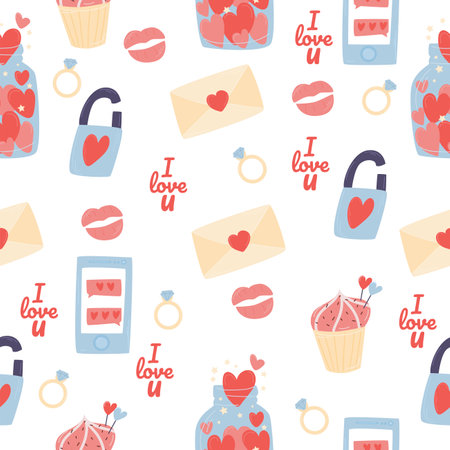Seamless pattern Valentines Day. Elements on a white background. Love.のイラスト素材