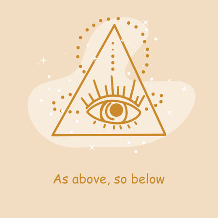 Mystical sign with motivational inscription. Magic card in gold color. Illustration for astrology, tattoos, tarot. Fortune telling.のイラスト素材