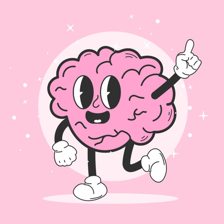 Funny cartoon character brain. Retro cartoon. Can be used as a poster, sticker. Vintage style. Emotions.のイラスト素材