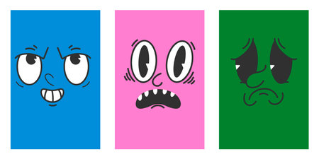 Cute retro emotions. Colored background. Vector illustrationのイラスト素材