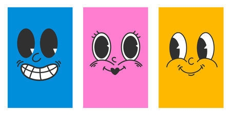 Cute retro emotions. Colored background. Vector illustrationのイラスト素材