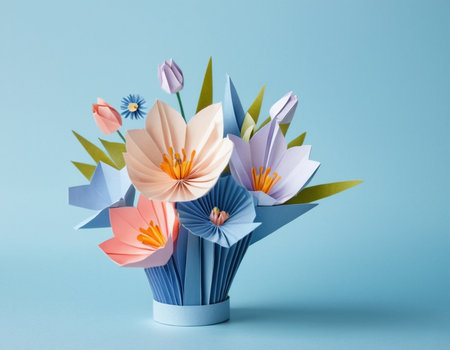 Paper art. Spring flowers. Background for postcards, bannersの素材