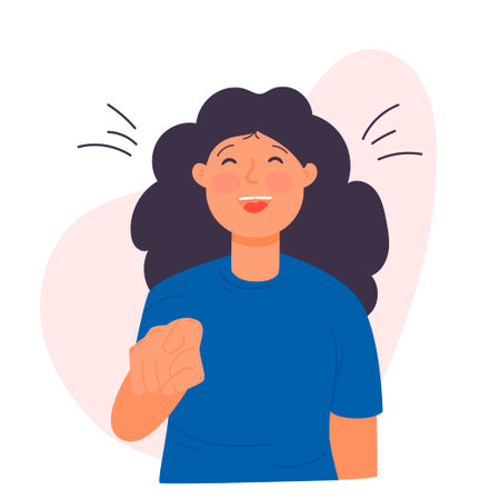 WebThe young girl laughs, pointing her finger. Vector illustration. Fools day conceptのイラスト素材