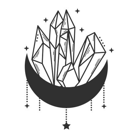 Crystal icon with branches and stars, illustration isolated on white background.のイラスト素材