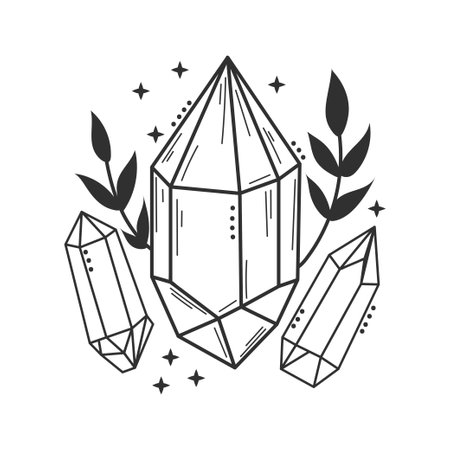 Crystal icon with branches and stars, illustration isolated on white background.のイラスト素材