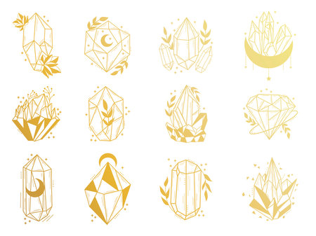 Crystal icon with branches and stars, illustration isolated on white background.のイラスト素材