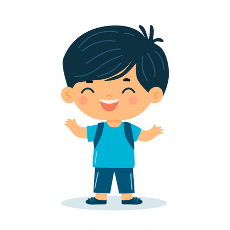 Cute boy smiling. vector illustration in childrens flat style. On a white background.のイラスト素材