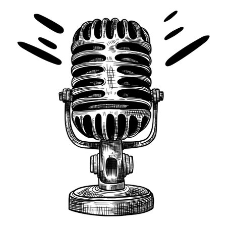 Sketch. Microphone. Hand drawing. Isolated on white backgroundのイラスト素材
