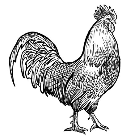 Sketch. Farm. Rooster. Hand drawing. Isolated on white backgroundのイラスト素材