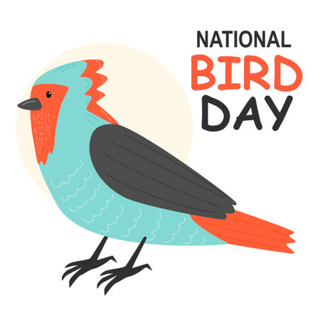A cute bird on a white background. National Bird Day. flat. hand drawing style.のイラスト素材