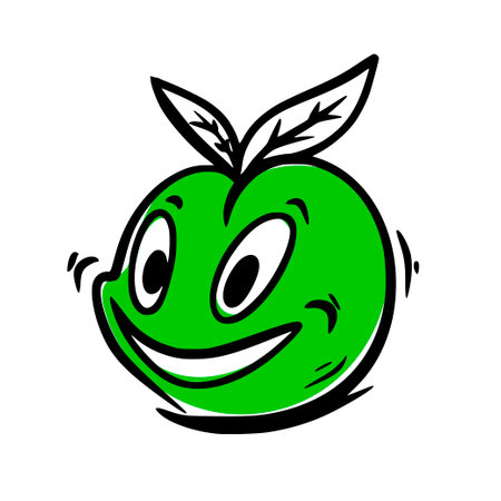 Cute green apple on a white background. Doodle. Hand drawing.のイラスト素材