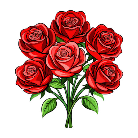Red roses bouquet icon on white backgroundのイラスト素材