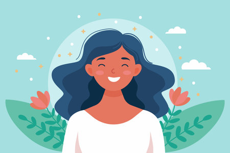 Healthy thinking and self-care. Woman feels happyのイラスト素材