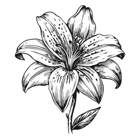 Sketch of a blooming lily, side view, on a white backgroundのイラスト素材