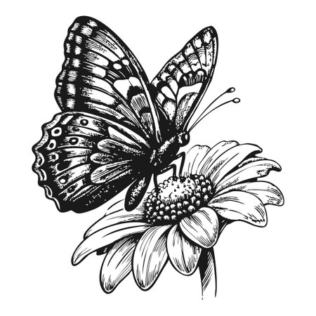 Sketch of a fluttering butterfly. On a white background.のイラスト素材