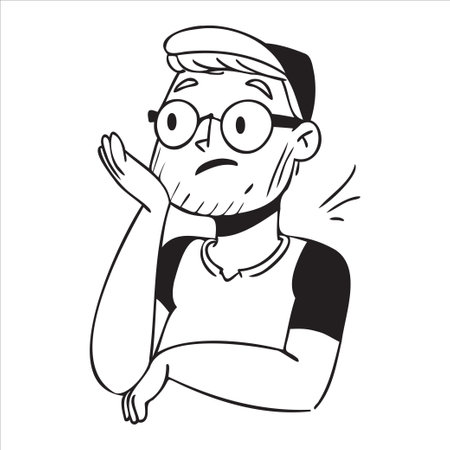 A man with glasses is looking at his faceのイラスト素材