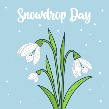 A blue background with a white flower with snowflakes on itのイラスト素材