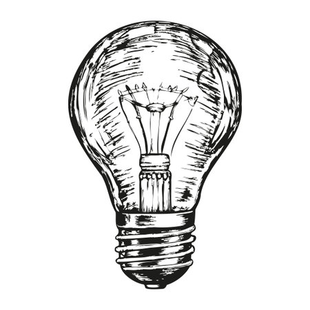 A black and white drawing of a light bulbのイラスト素材