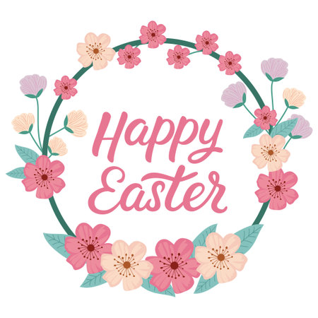 A flowery design with the words Happy Easter written in cursiveのイラスト素材