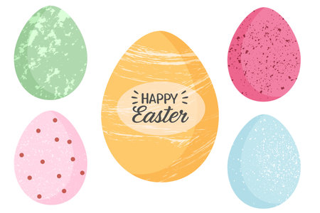 A set of Easter eggs with a happy Easter messageのイラスト素材