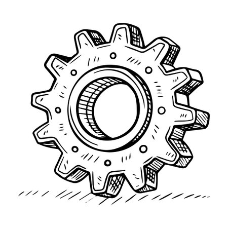 A black and white drawing of a gear with a white outlineのイラスト素材