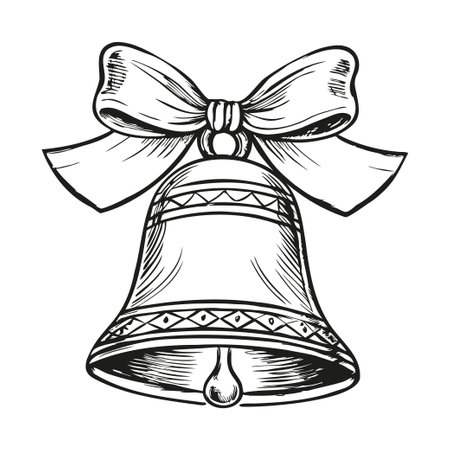 School bell with ribbon drawn in vintage engraving styleのイラスト素材