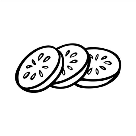 Cucumber slices illustration in hand drawn vintage engraving styleのイラスト素材