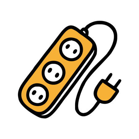 A simple illustration of a three-socket power strip with a plug. The design is minimalistic and...