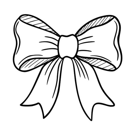 A simple black and white illustration of a decorative bow. The bow features a central knot and flowing ribbon ends, suitable for gift wrapping or design elements.のイラスト素材