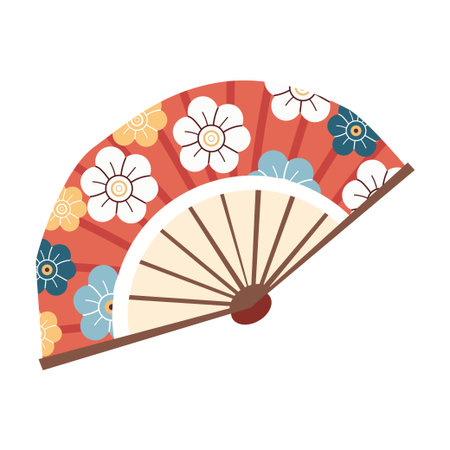 A colorful flat vector illustration of a traditional japanese folding hand fan or sensu a symbol of eleganceのイラスト素材