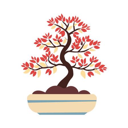 A colorful flat vector illustration of a bonsai tree in a ceramic pot a symbol of harmony and patienceのイラスト素材