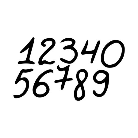 Numbers from 0 to 9. Hand-drawn in the doodle styleのイラスト素材