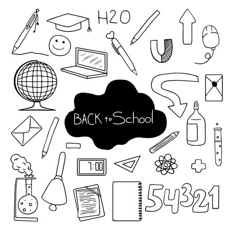 Back to school. A set of vector illustrations. Hand-drawn in the doodle styleのイラスト素材