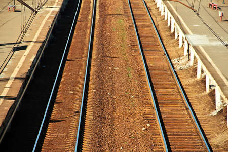 Day railway big track without people and trainsの写真素材