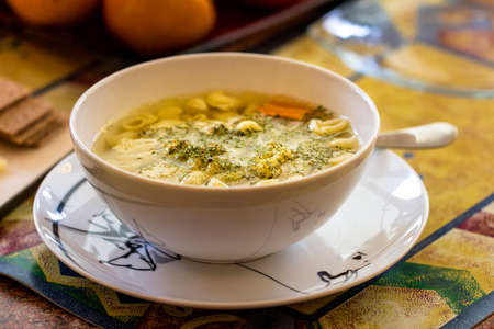 Nice vegetarian soup with pasta and vegetables