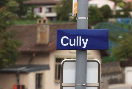 October, 6, 2013, index station on railway station in Cully, Switzerlandのeditorial素材
