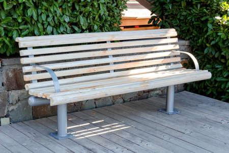 Nice wooden bench in shady park summer