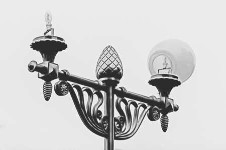 Street lamp with one loose canopy in black and whiteの写真素材