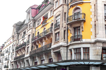 Vevey, Siwtzerland - October 6, 2013. Nice facade in Vevey, old townの写真素材