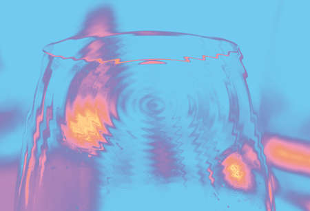Blue abstract bright background with waves and patches of colourの写真素材