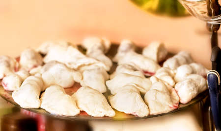 Nice handmad fresh dumplings with cherries for eatingの写真素材