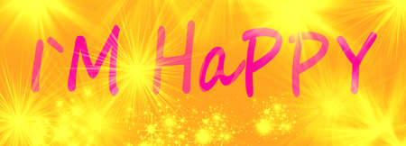 Words I`m happy written in photoshop on bright yellow background